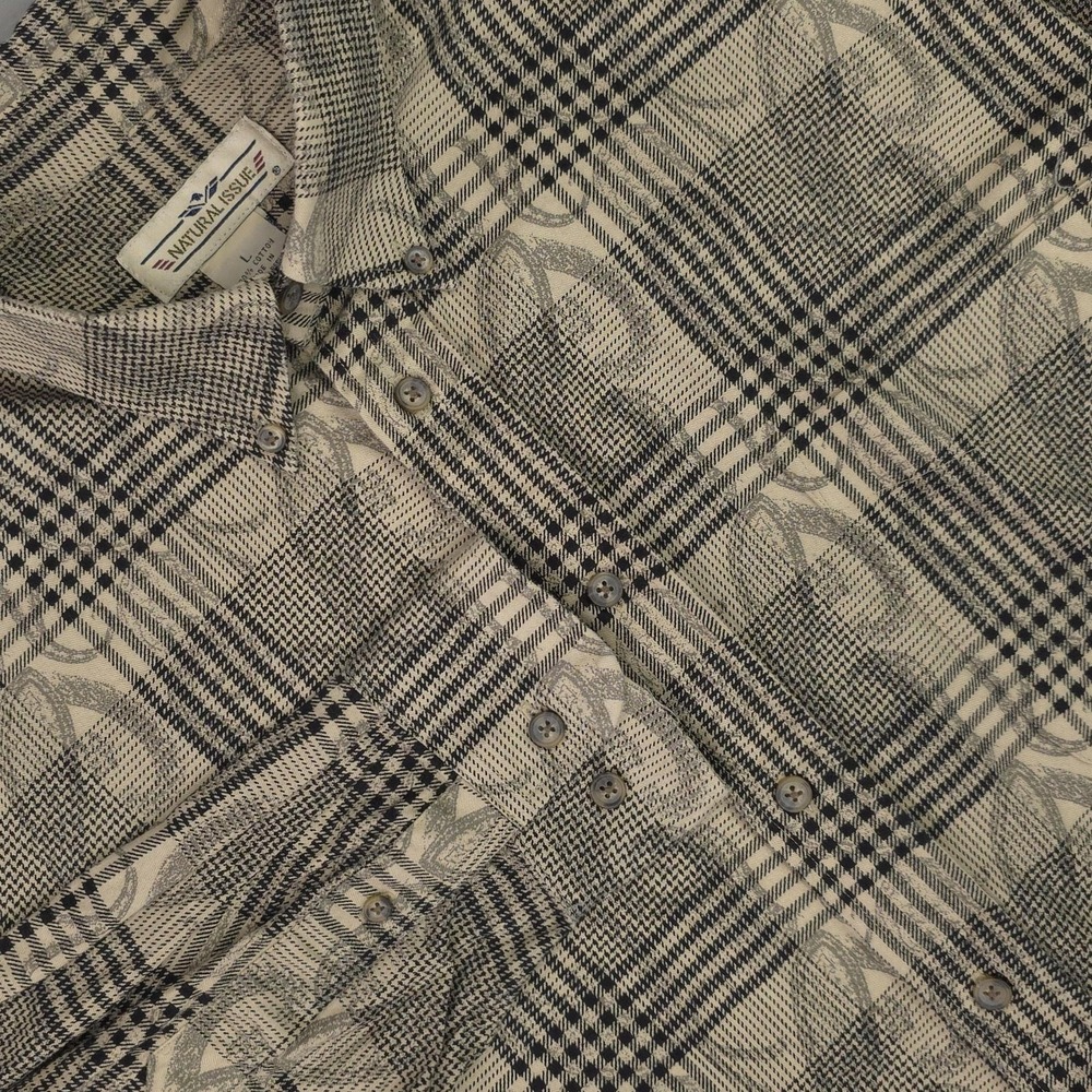 Vtg Natural Issue Shirt Mens Large Beige Plaid Paisley Long Sleeve Button Up 90s